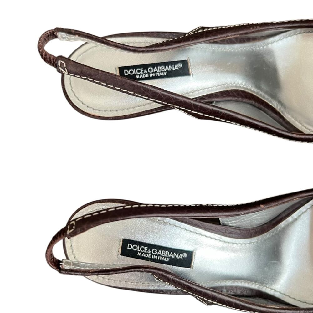 Dolce & Gabbana Women’s Vintage Y2K Brown Round Toe Silver Logo Pump Heels 38 - Picture 4 of 11